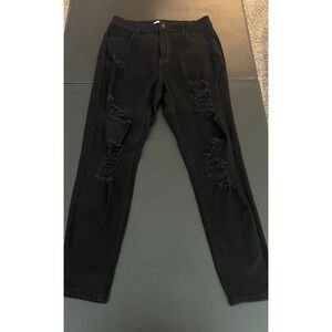 Encore Jeans Womens 1XL 14 Black Distressed Ripped High Rise Skinny Denim (1181)